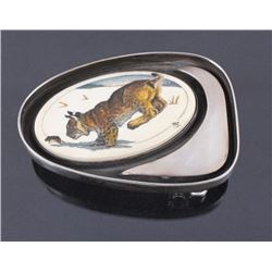 Navajo Sterling Silver Belt Buckle w/ Bone Etching