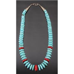 Navajo Discoidal Turquoise & Coral Necklace