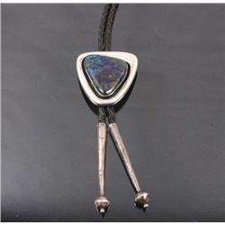 Navajo Silver and Blue Azurite Bolo Tie