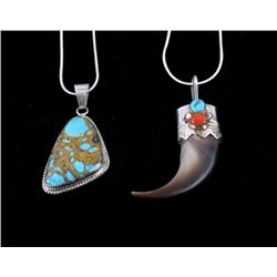 Navajo Bear Claw Pendent and Turquoise Pendent