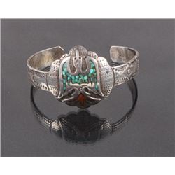 Navajo Chip Turquoise & Coral Water Bird Cuff