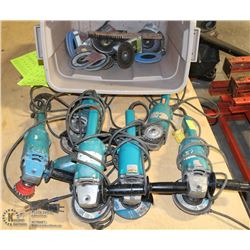 6 MAKITA GRINDERS WITH TOTE OF DISCS