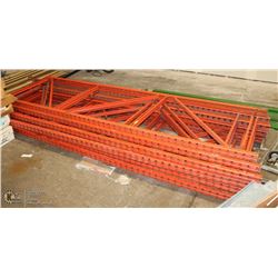 7 ORANGE UPRIGHT PALLET RACKING WITH WHITE BEAMS