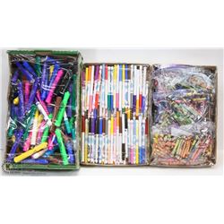 FLAT OF CRAYONS AND 2 FLATS OF MARKERS