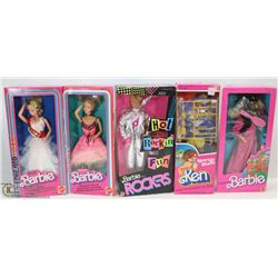 LOT OF 5 VINTAGE BARBIE DOLLS WITH ORIGINAL BOXES.