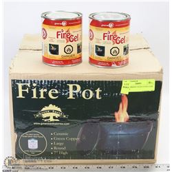 LARGE FIREPOT WITH EXTRA CANS OF FUEL