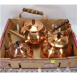 LOT OF 3 COPPER TEA POTS
