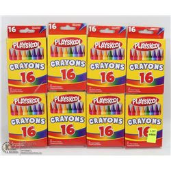 8 BOXES OF CRAYONS