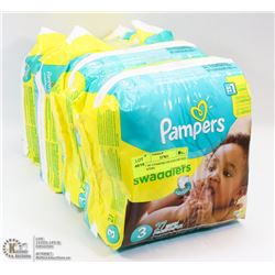 LOT OF 4 PAMPERS SWADDLERS SIZE 3 DIAPERS