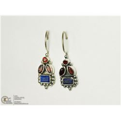 STERLING SILVER GARNET & LAPIS EARRINGS