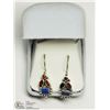 Image 2 : STERLING SILVER GARNET & LAPIS EARRINGS