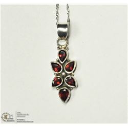STERLING SILVER GARNET PENDANT WITH STERLING