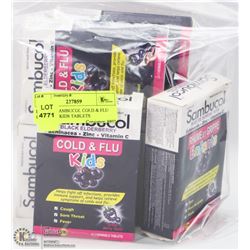 LOT OF 4 SAMBUCOL COLD & FLU CARE FOR KIDS TABLETS