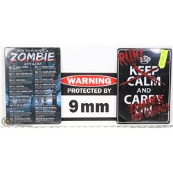 3 ZOMBIE / GUN SIGNS - VARIOUS SAYINGS