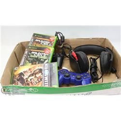 GAMING LOT WITH PS2 ACCESSORIES, POWER CORD &