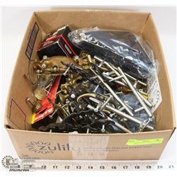 BOX OF ASSORTED HARDWARE AND HANDLES