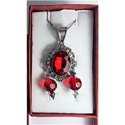 4 - SILVER TONE & RED CRYSTAL PENDANT