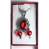 Image 1 : 4 - SILVER TONE & RED CRYSTAL PENDANT