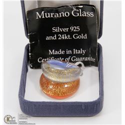 MURANO 3 TONE 24K GLASS RING 925 SILVER MADE IN