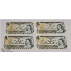 4 SEQUENTIAL 1973 UNCIRCULATED SERIAL CANADIAN $1