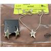 Image 1 : PEWTER NECKLACE AND EARRING SET STARS WITH GREEN