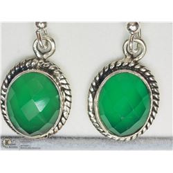 24) STERLING SILVER GREEN AGATE EARRINGS