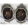 Image 1 : 12) STERLING SILVER SMOKEY QUARTZ EARRINGS