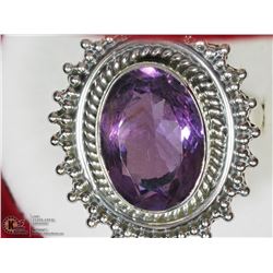 9) STERLING SILVER LARGE AMETHYST RING SIZE 8.25