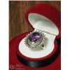 Image 2 : 9) STERLING SILVER LARGE AMETHYST RING SIZE 8.25