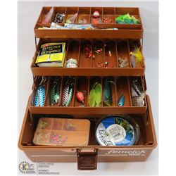 VINTAGE FENWICK TACKLE BOX WITH CONTENTS.