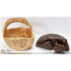 LOT OF 2 CARVED BURL WOOD PIECES.