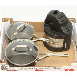 2 THE ROCK POTS WITH LIDS AND FARBERWARE KNIFE