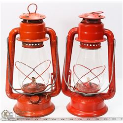 TWO GERMAN DIETZ RED BARN LANTERNS.