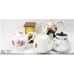 BOX OF TEAPOTS INCL. MONTROSE, QUEEN ANNE, VINTAGE