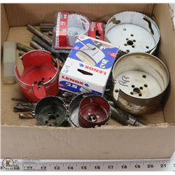 BOX OF ASSORTED HOLE SAWS (SOME NEW) & ASST