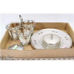 VINTAGE CONDIMENT CADDY WITH COPPER APPETIZER DISH