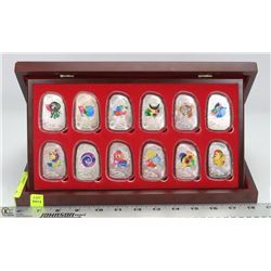 CHINESE ZODIAC TOKENS IN DISPLAY BOX.