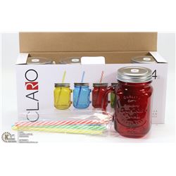 NEW 4PCS DRINKING JARS W/ LIDS & STRAWS (15oz)