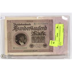1923 GERMAN 100,000MARK BANK NOTE