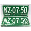 Image 1 : SET OF 2 MATCHING 1968 ALBERTA  LICENSE PLATES
