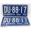 Image 1 : SET OF 2 MATCHING 1970 ALBERTA  LICENSE PLATES