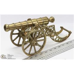 BRASS CANNON ON WHEELS - WHEELS FUNCTIONAL.