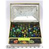 Image 1 : OLD TIN BOX OF MARBLES.