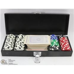 POKER SET WITH CHIPS & CARDS IN CASE.