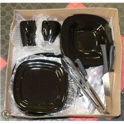 BOX W/13-PC BLACK DISHWARE SET, SHARP