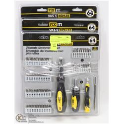 LOT OF 3-64 PIECE SCREWDRIVER SETS NEW HOME