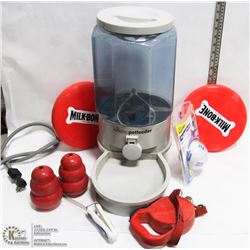 BOX OF DOG TOYS & ACCESSORIES - AUTO-FEEDER,