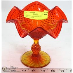ORANGE AND RED HOBNAIL GLASS PEDESTAL DISH.