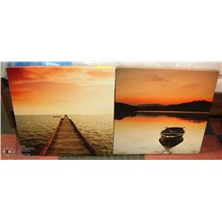 PAIR OF LAKE SUNSET CANVAS PRINTS 20X20 EACH