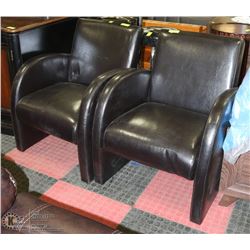 PAIR OF BROWN LEATHERETTE ARM CHAIRS